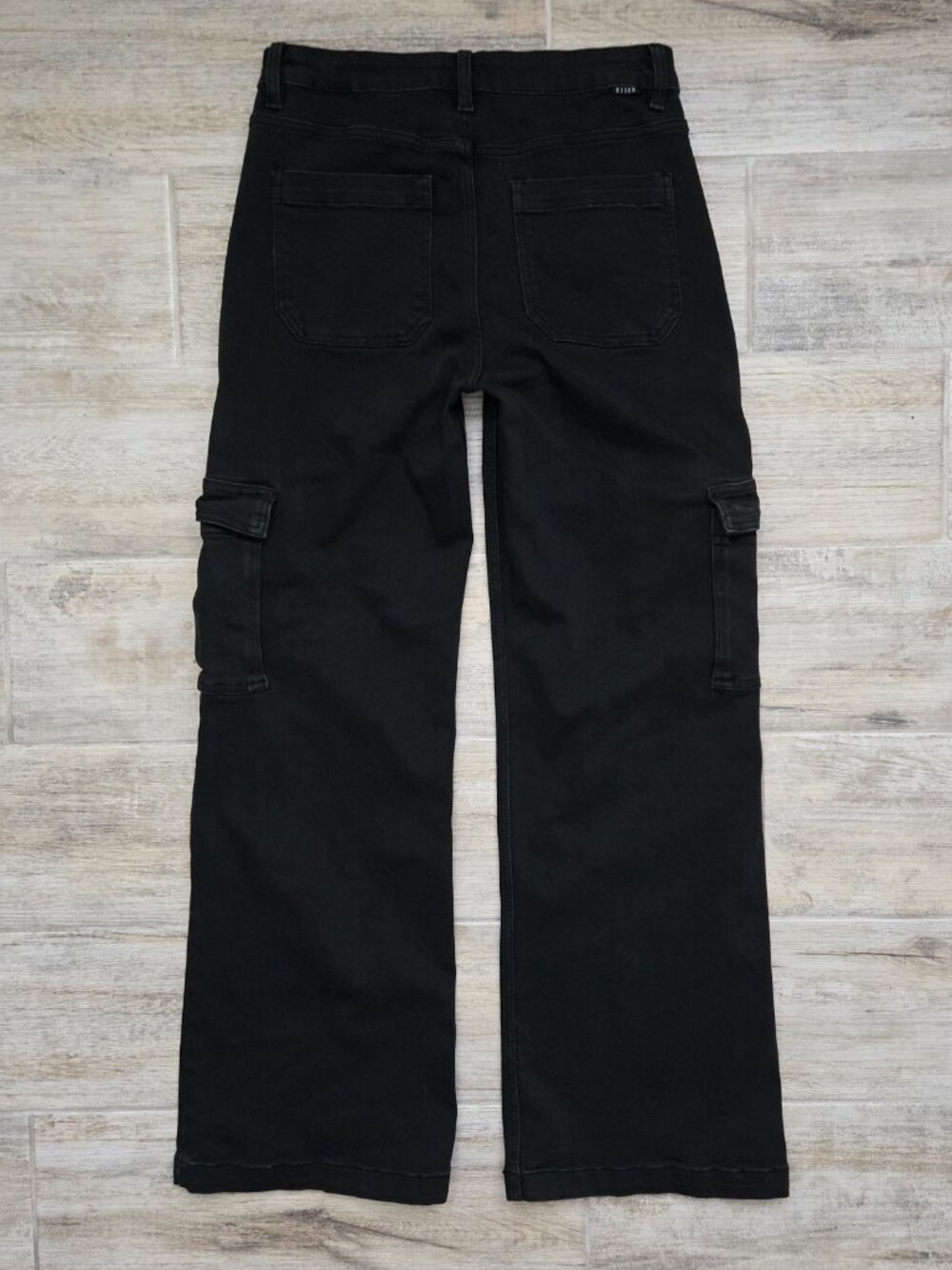 Risen Black Wide Leg Cargo Jeans Womens Stretch Denim Flap Pocket High Rise 30 - Picture 2 of 7
